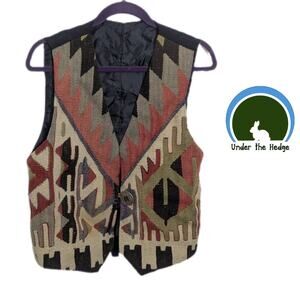 Vtg Matt Camron Wool Southwestern Aztec Western Woven Wool Vest Medium boho